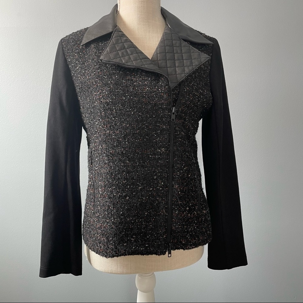 Bailey 44 Techno Junkie Black Tweed Faux Leather Accent Jacket Blazer Medium - Picture 2 of 11